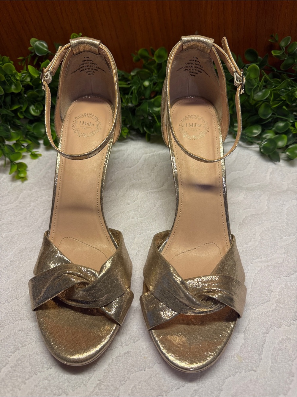 I. Miller Gold Metallic Ankle-Strap Heeled Sandals